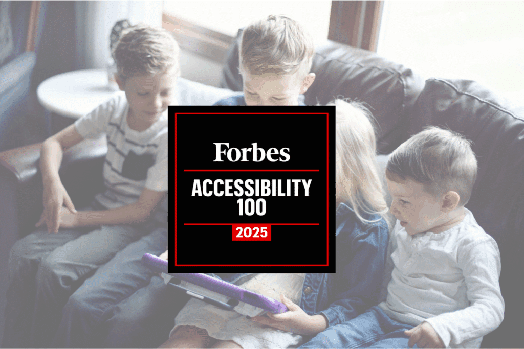 A black text box over a PRC-Saltillo image, with the words Forbes 2025 Accessibility 100