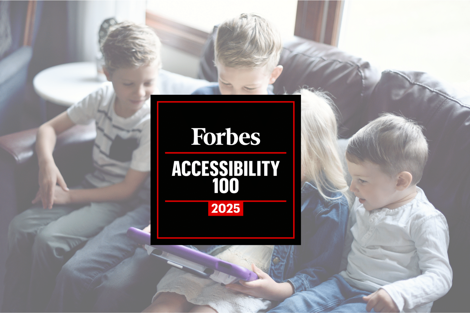 A black text box over a PRC-Saltillo image, with the words Forbes 2025 Accessibility 100